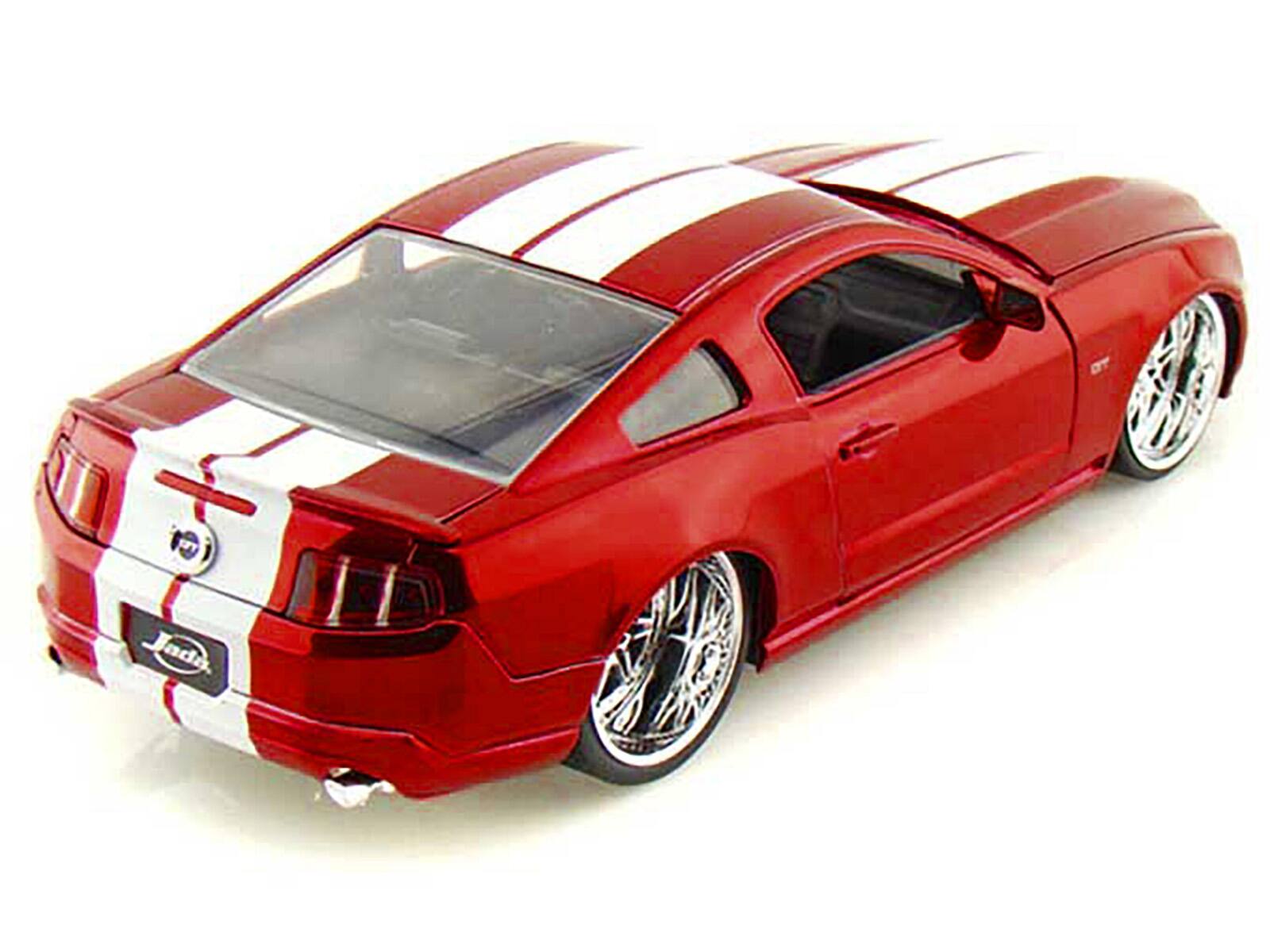 Left. Jada - 2010 Ford Mustang GT Red Metallic with White Stripes "Bigtime Muscle" Series 1/24 Diecast Model Car by Jada - Red Metallic With White.