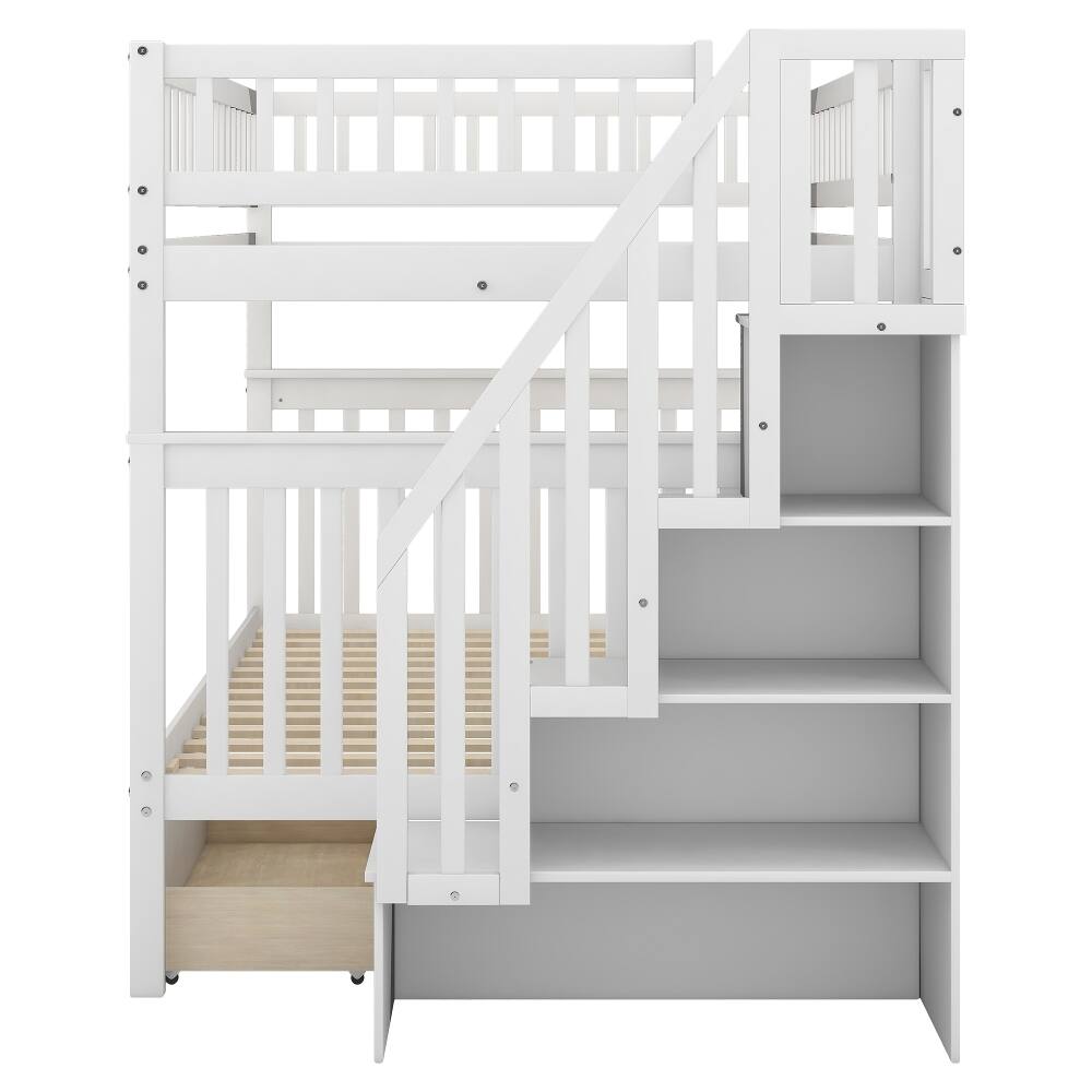 Alt View 4. Loheer - Loheer Full Over Full Bunk Bed with Drawers White Pine Wood Storage - White.