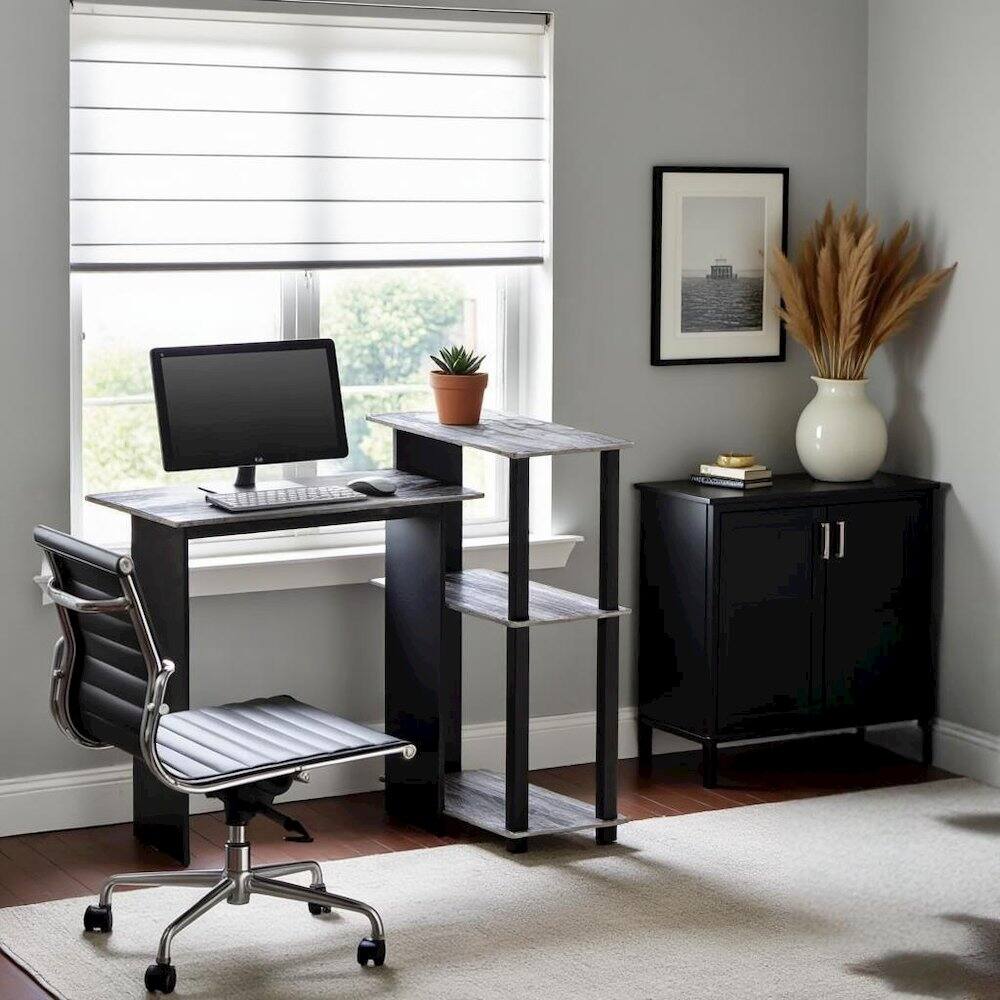 Alt View 2. FurniFact - Grey Corner Office Desk with Storage Bookshelf for Writing and Study - French Oak Grey/Black.