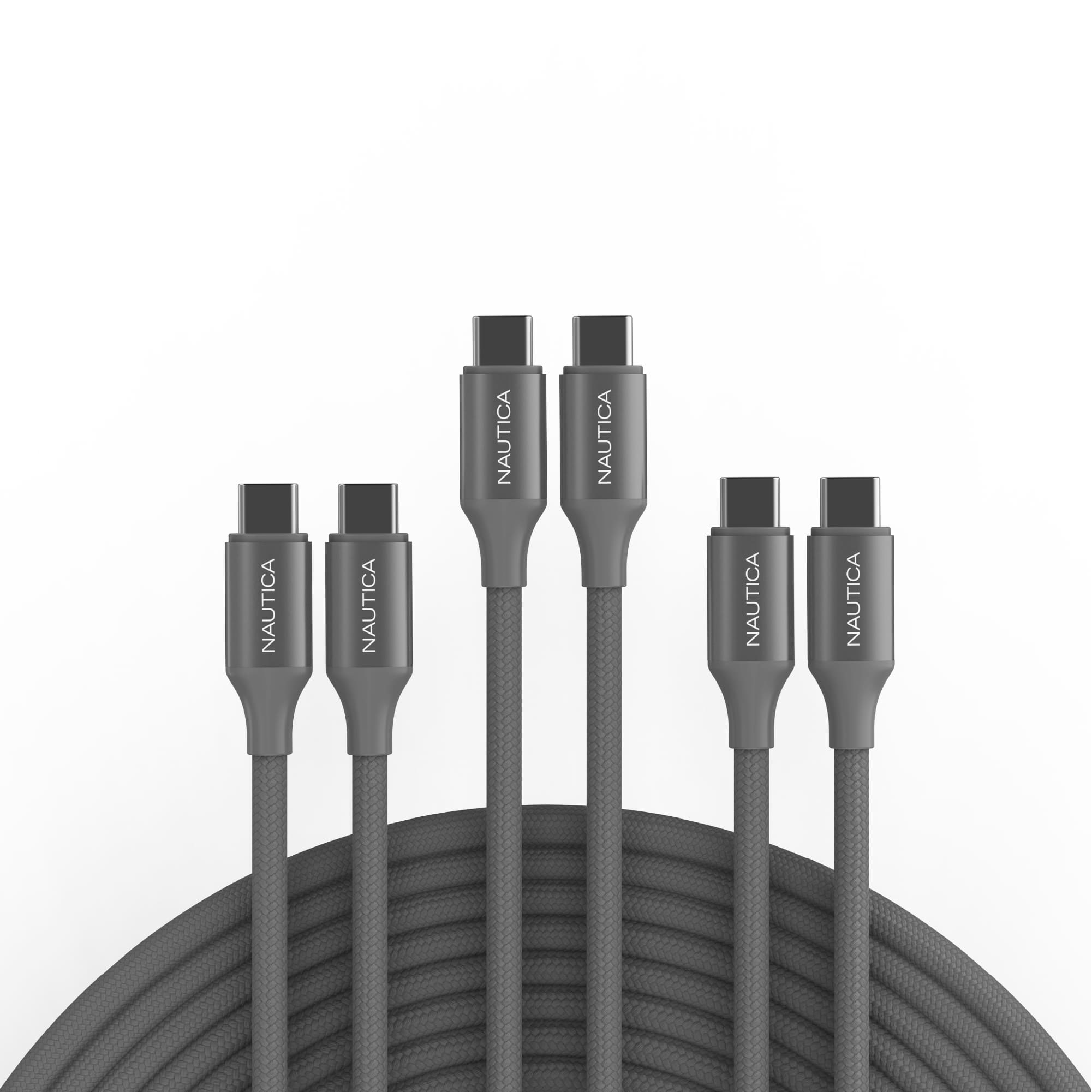 Nautica - Turan CB530 USB C to USB C Cable 60W PD Fast Charging 3 Pack, 4ft Cable for iPhone 17/16/15, Samsung, MacBook - Gray