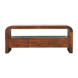 Artisan Furniture - Solid Wood Darcy 3 drawer Open Shelf Chestnut Media unit, 1 Open Slot, Dark - Brown