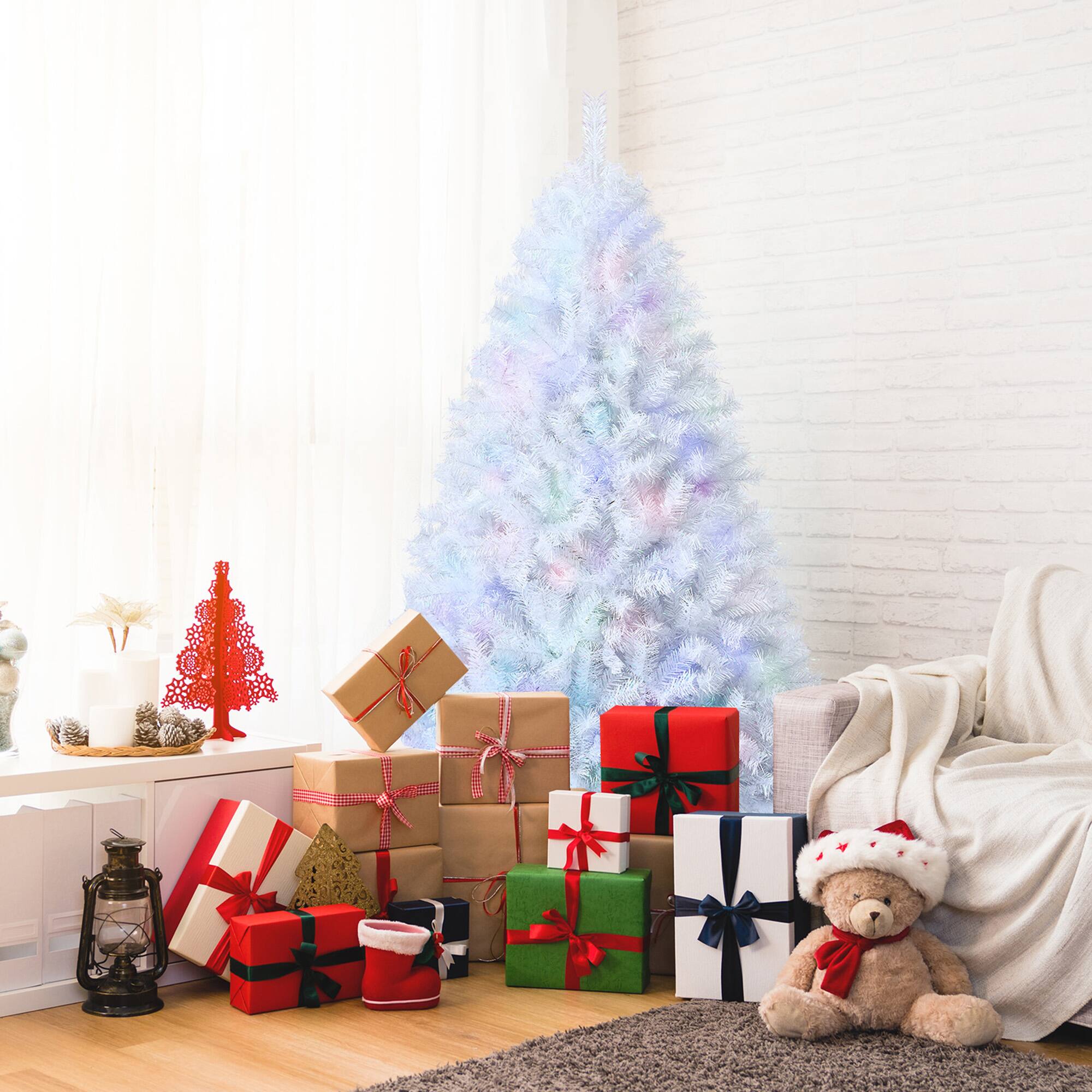 Alt View 2. Gymax - Gymax 6 FT White Artificial Christmas Tree Hinged Unlit Iridescent Xmas Tree - White.