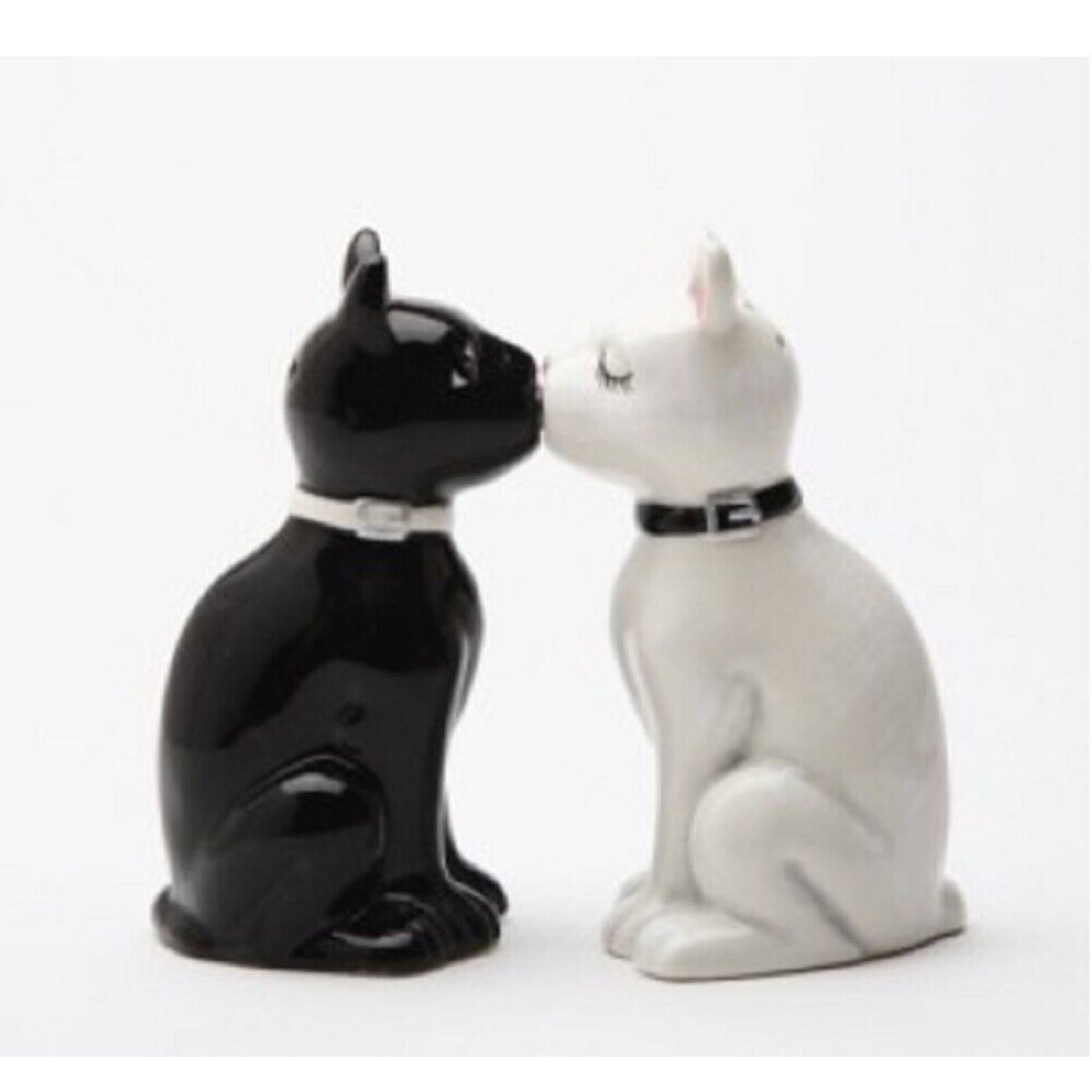 Angle. Pacific Trading - Black and White Cats Ceramic Magnetic Salt and Pepper Shaker Set - Multicolor.