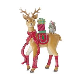 BreeBe - Whimsical Winter Deer and Squirrel Figurine 10"H - Brown, Red