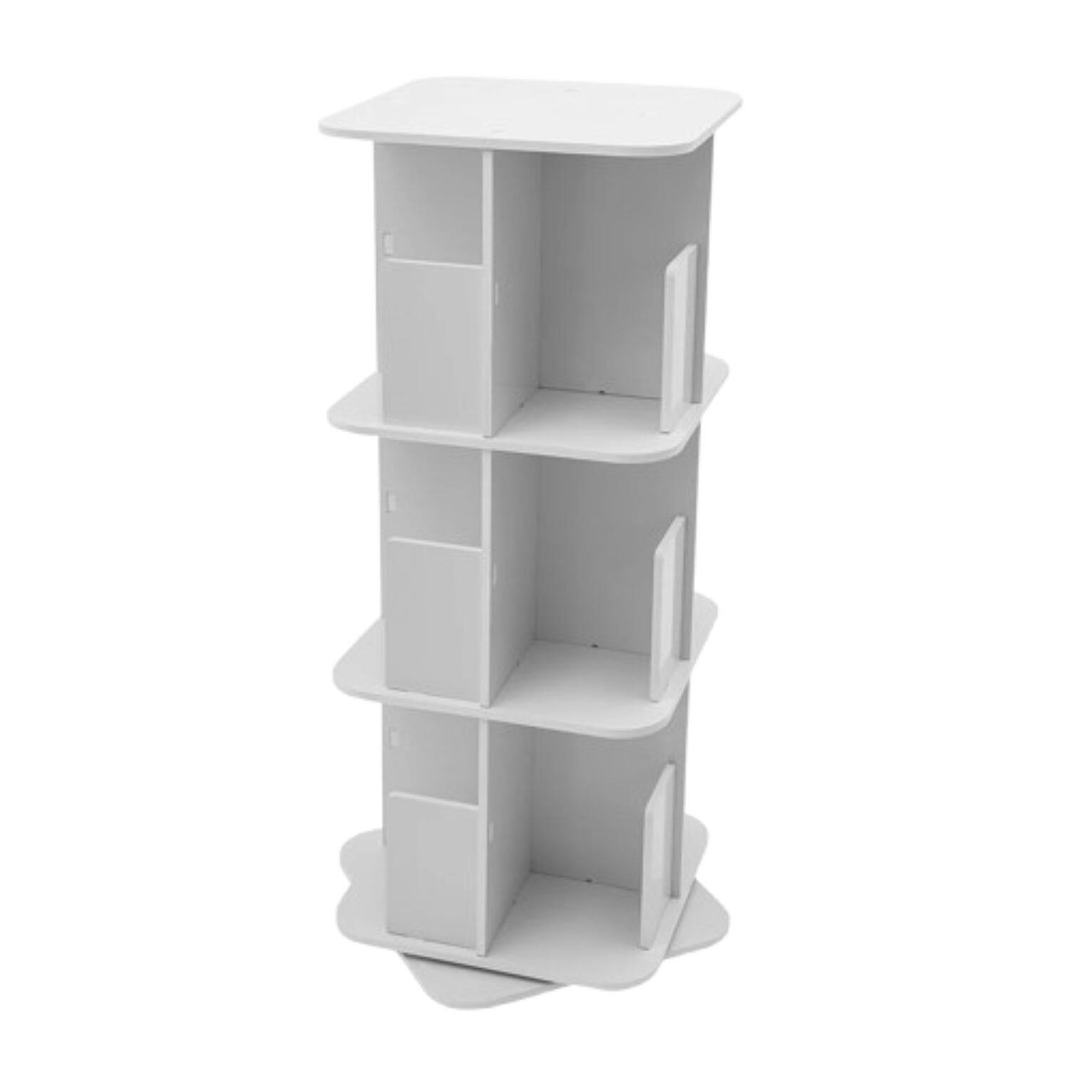 Front. Home Collection - 360° Rotating 3-Tier Bookshelf – Small Corner Standing Bookcase - White.