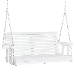 Resenkos - 2-Person Swing Chair With Chains & Cupholders, White, Perfect for Garden, Poolside, & Backyard, White