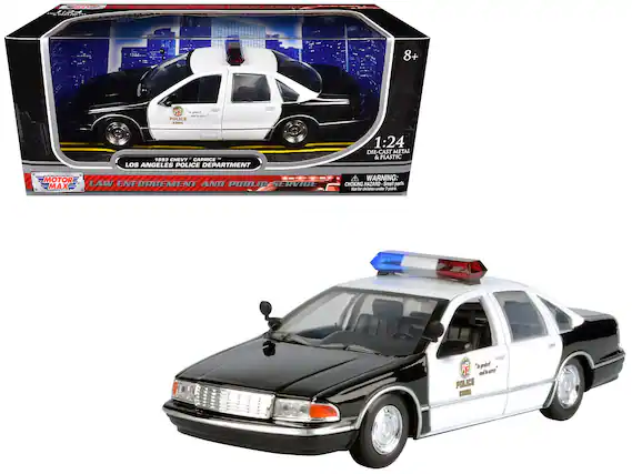 07 | E EA 8+ F praturt - POLICE .H.. 1993 CHEVY CAPRICE LOS ANGELES POLICE DEPARTMENT 1:24 DIE-CAST METAL & PLASTIC MOTOR MAX tt A WARNING: LAW ENFORCEMENT AND PUBLIC SERVICE CHOKING HAZARD Small parts. Not for children under 3 years.