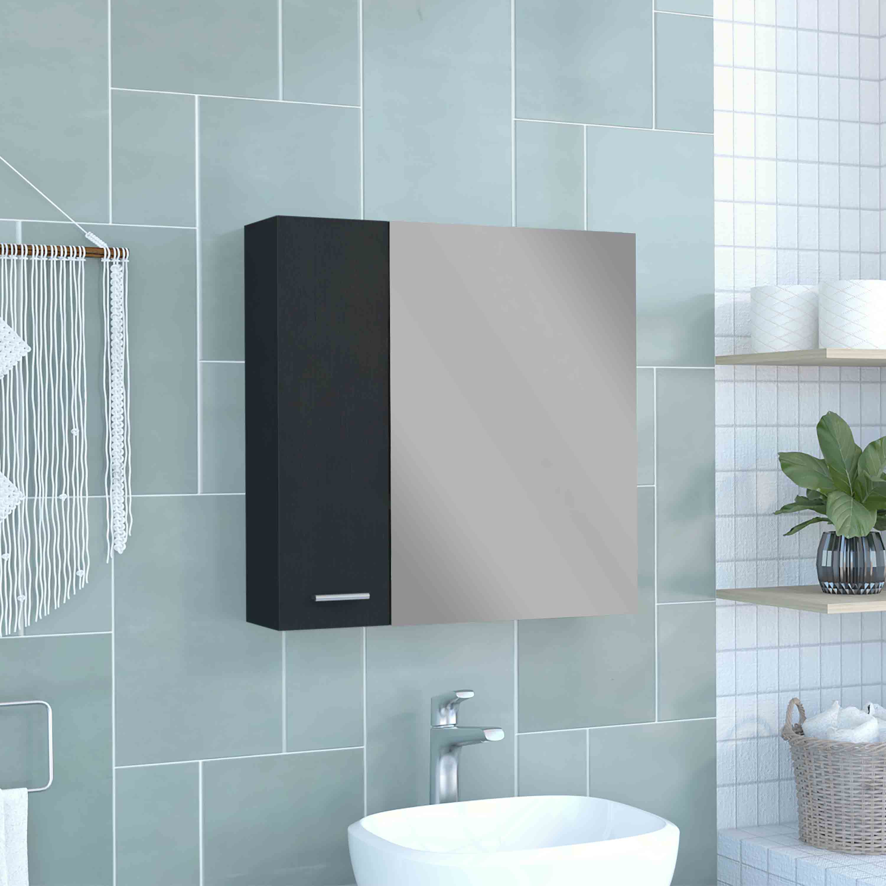 Angle. TuHome - Sines Medicine Cabinet, Four Internal Shelves, Double Door - Black.