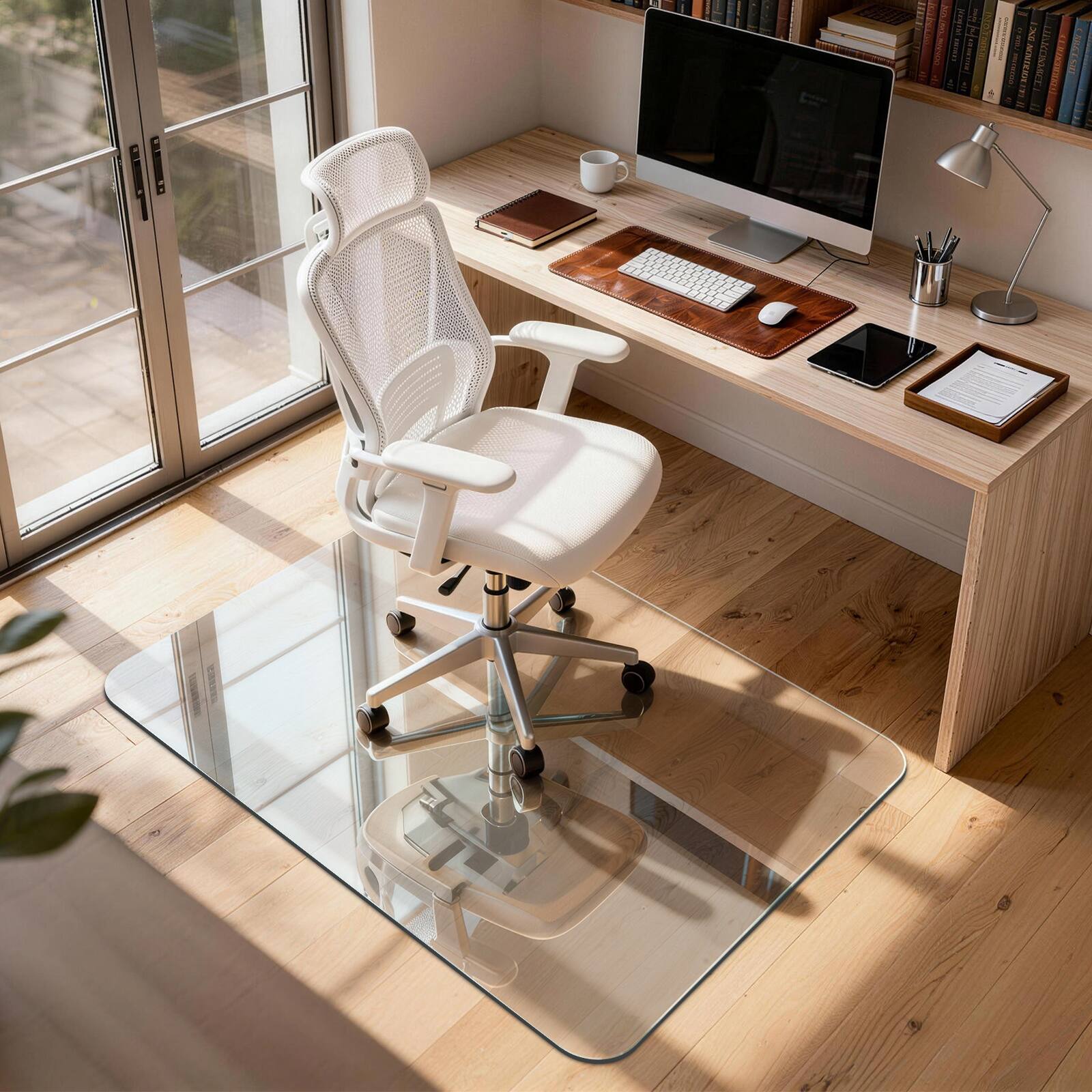 Alt View 6. Winado - 46"L x 36"W x 0.2"Th Tempered Glass Chair Mat Glass Floor Mat with 1200 Lbs Capacity for Office Chair Floor Protection - Clear.