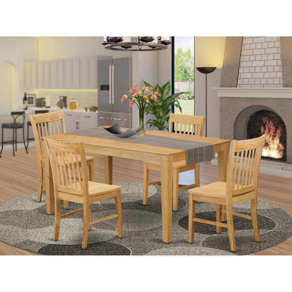 Back. East West Furniture - 5 Pc Dining room for 4 set-- Dining Table and 4 Chairs - Oak.