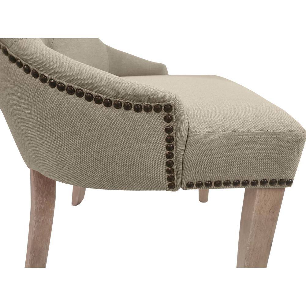 Alt View 3. Carolina Chair & Table - Tufted Back Upholstered Chair - Set of 2 - Natural Driftwood - Linen Upholstery - Brown.