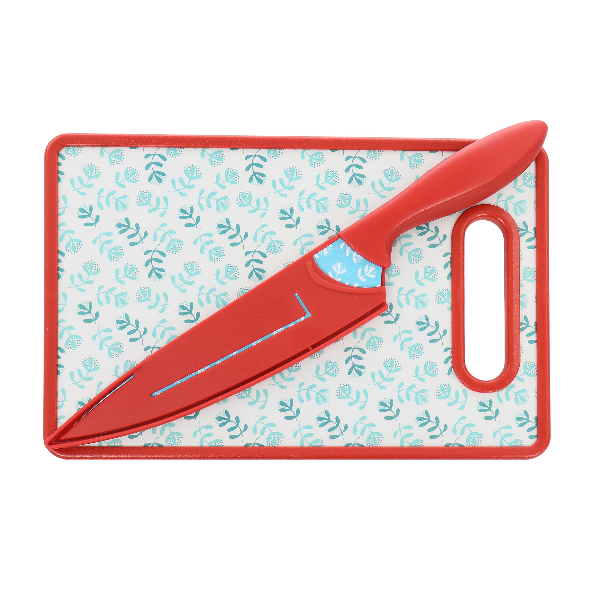 Gibson - Home Village Vines 3 Piece Cutting Board and Knife Set - Red and Blue
