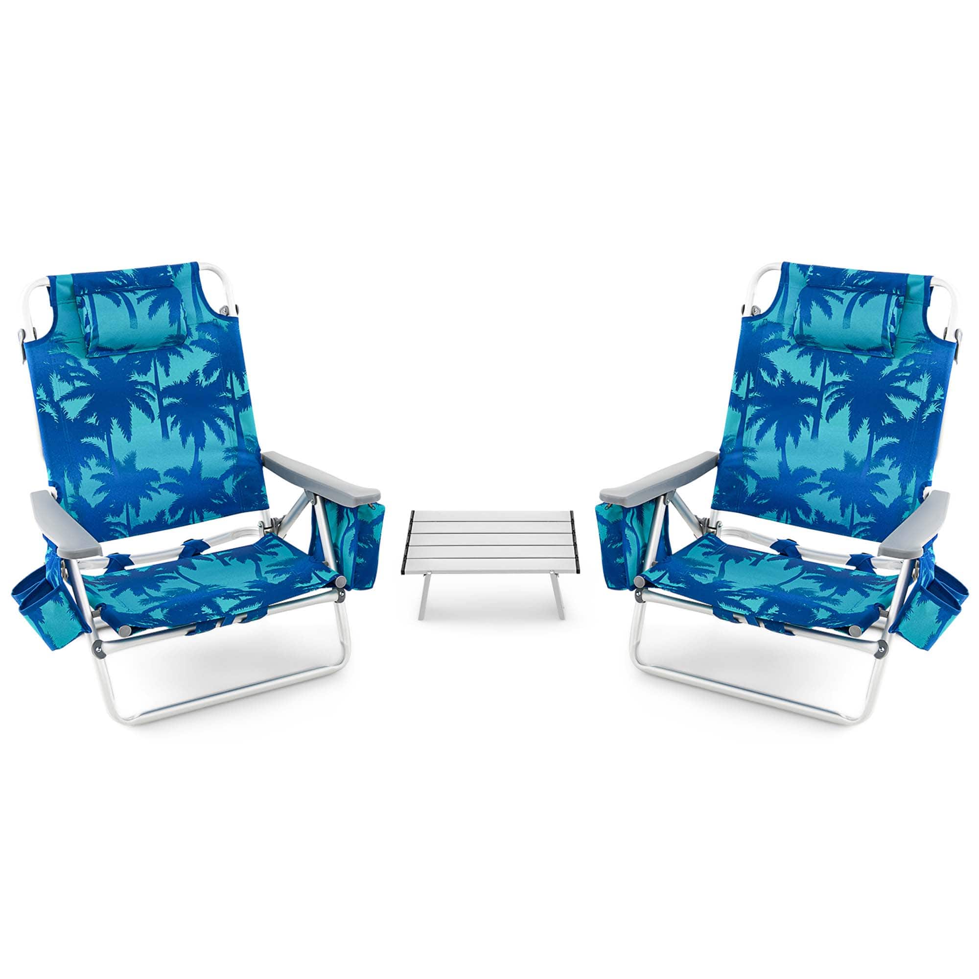 Costway - 2-Pack Folding Backpack Beach Chair Table Set 5-Position Outdoor Reclining Chair - Navy price history on PriceWatchPro