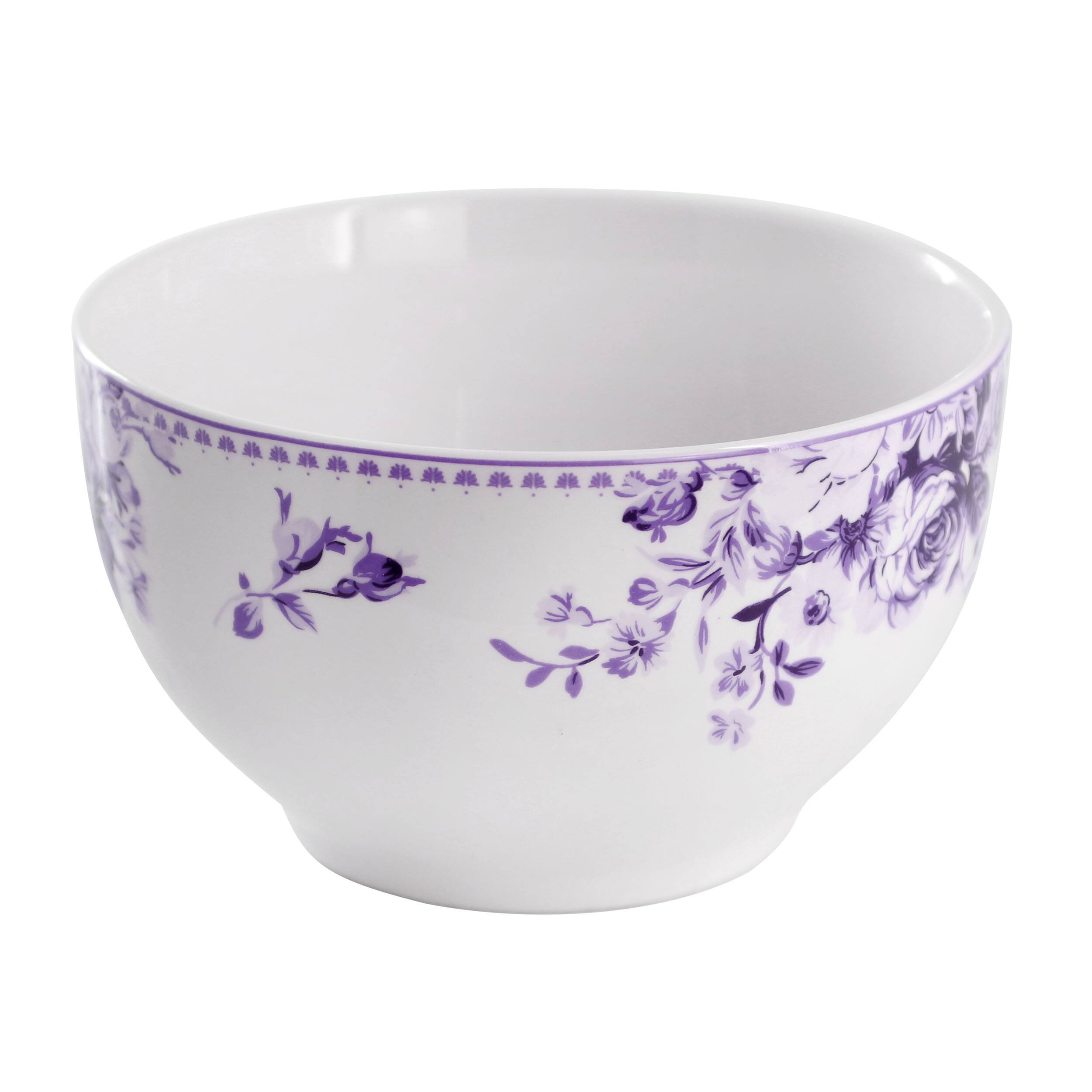 Alt View 3. Elama - Elama Traditional Purple Rose 16 Piece Stoneware Dinnerware Set - White and Purple.