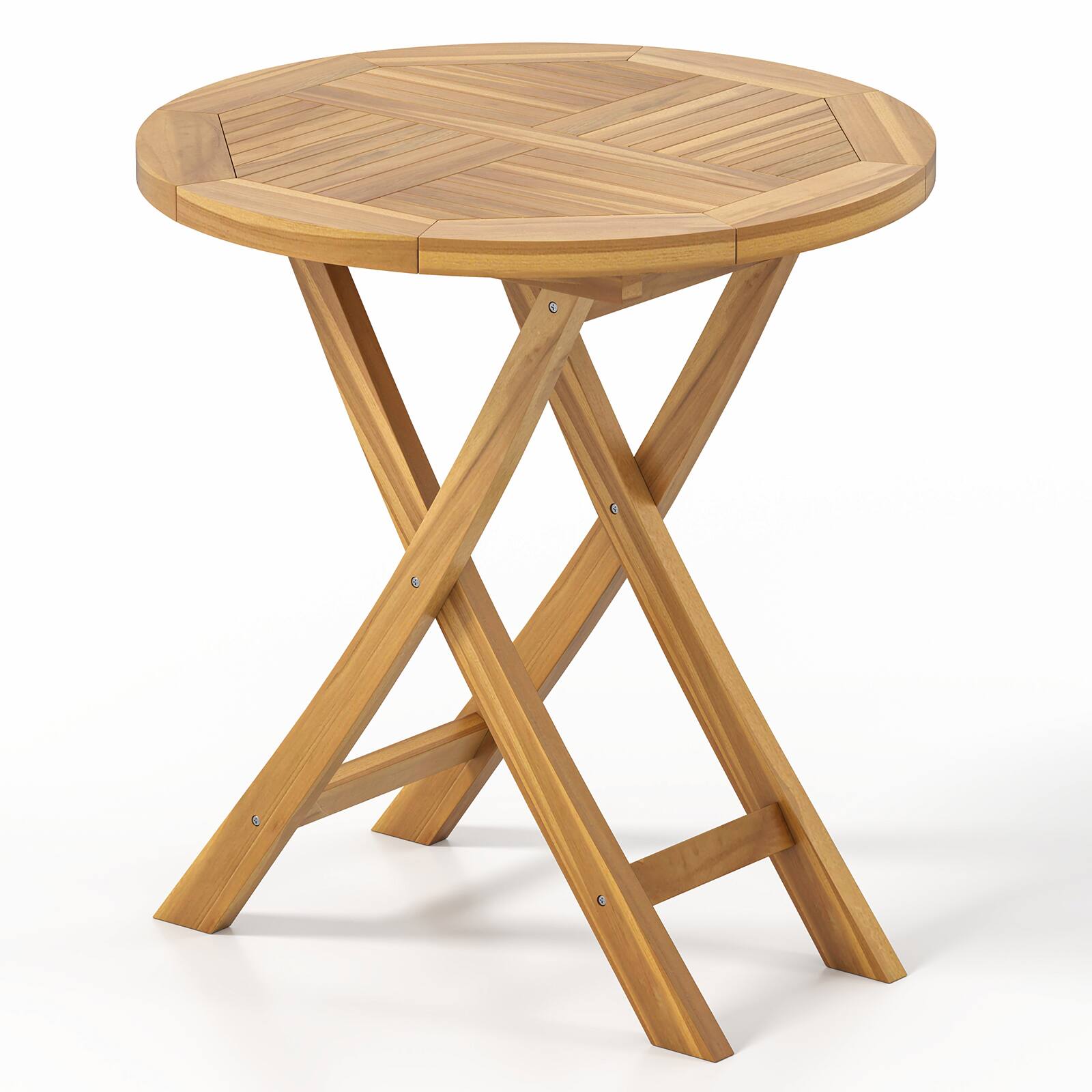 Alt View 9. Gymax - Gymax Patio Teak Wood Dining Table 27.5'' Round Side Table w/ Slatted Tabletop - Natural.