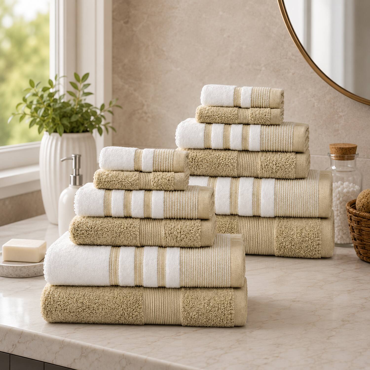 Plazatex Two Tone Zero Twist 100% Cotton Soft & Absorbent 12 Piece