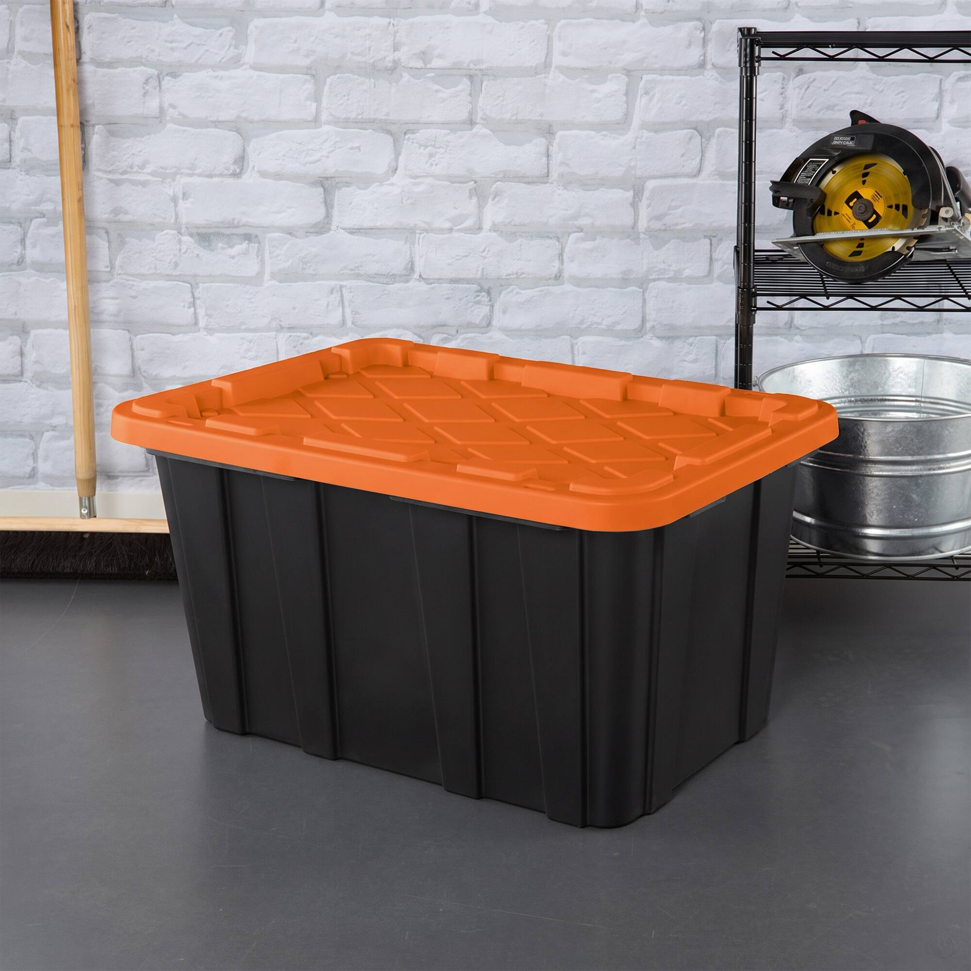 Alt View 3. Sterilite - Sterilite 27 Gallon Industrial Storage Tote with Snap Fit Lids, Orange, 24 Pack - 27 Gallon - Black/Orange.