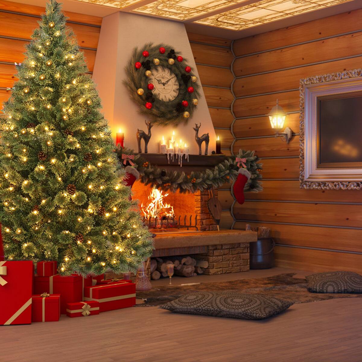 Alt View 2. Gymax - Gymax 6FT Pre-lit Flowering Artificial Green Hinged Christmas Tree PVC Pine Tree - Green.