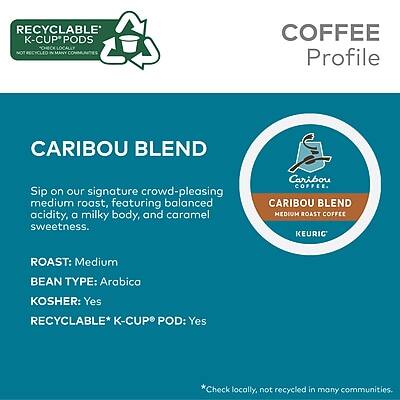 **COFFEE Profile**

**CARIBOU BLEND**

Sip on our signature crowd-pleasing medium roast, featuring balanced acidity, a milky body, and caramel sweetness.

- **ROAST:** Medium
- **BEAN TYPE:** Arabica
- **KOSHER:** Yes
- **RECYCLABLE* K-CUP® POD:** Yes

*Check locally, not recycled in many communities.

**RECYCLABLE K-CUP® PODS**
*Not recycled in many communities.
