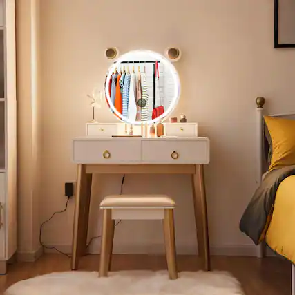 Front. Gymax - Gymax Makeup Dressing Vanity Table Set w/ Touch Screen Mirror - White.