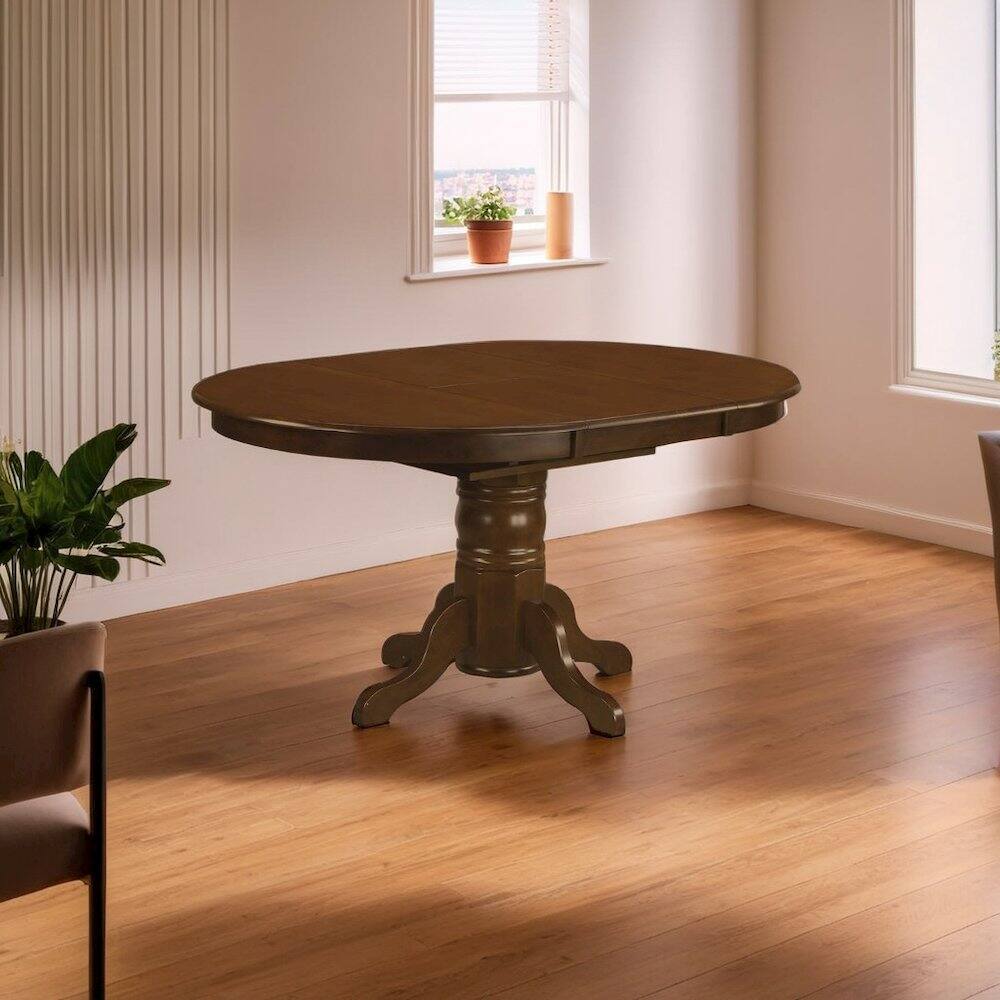 Left. FurniFact - Elegant Oval Pedestal Dining Table with Butterfly Leaf for 6 Guests - Espresso.