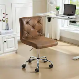 Vecelo - PU Leather Office Chair - Adjustable Height Rolling Armless Chair, Basic Task Chair with No Arms - Dark Brown