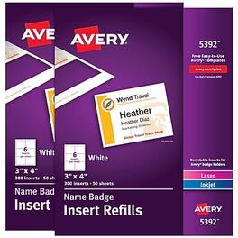 Avery - Customizable Name Badge Insert Refills, 3" x 4", 600/Pack(35392) - White