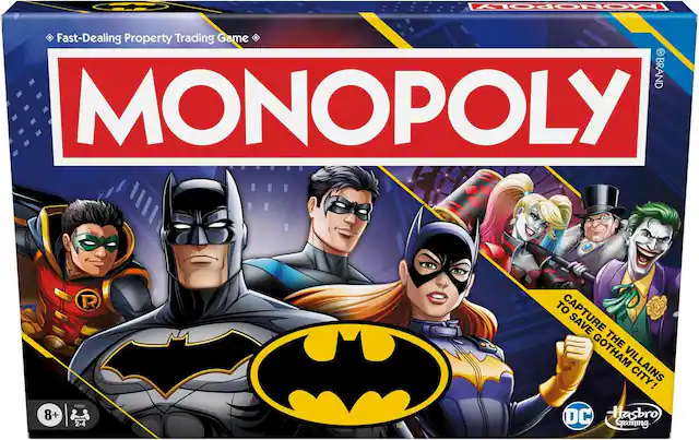 MONOPOLY Fast-Dealing Property Trading Game
MONOPOLY
8+
2-4
CAPTURE THE VILLAINS TO SAVE THE CITY!
DC
Hasbro Gaming