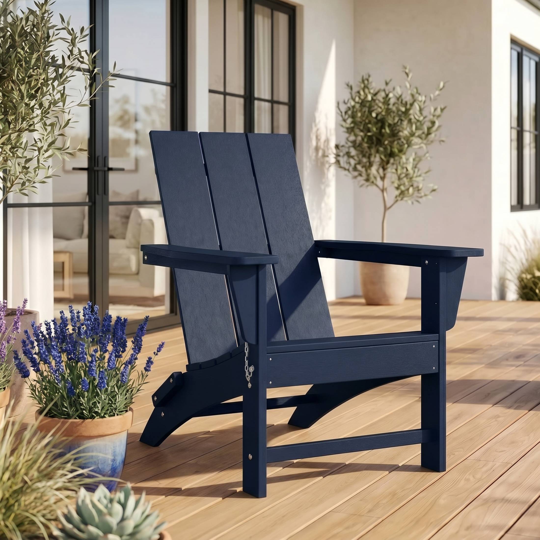 Angle. WestinTrends - WestinTrends Ashore Outdoor HDPE Modern Folding Adirondack Chair - Navy Blue.