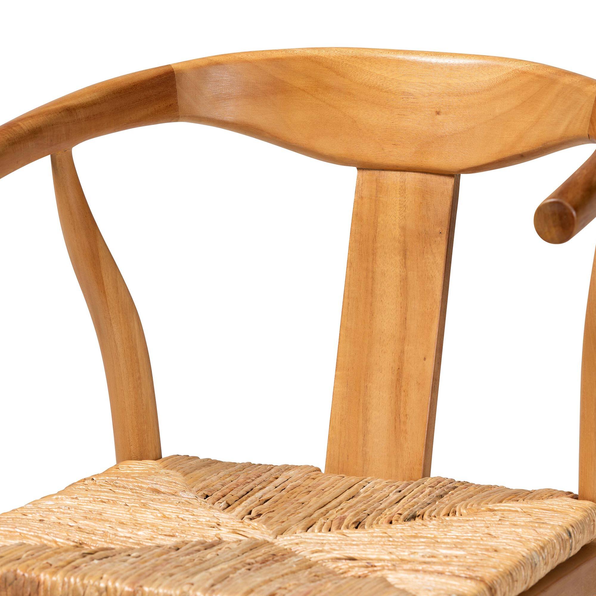 Alt View 1. bali & pari - Fika Counter Stool with Woven Seagrass Seat - Handwoven Wicker Stool with Arms and Wishbone Backrest, Coastal Seating - Honey/Natural Brown.