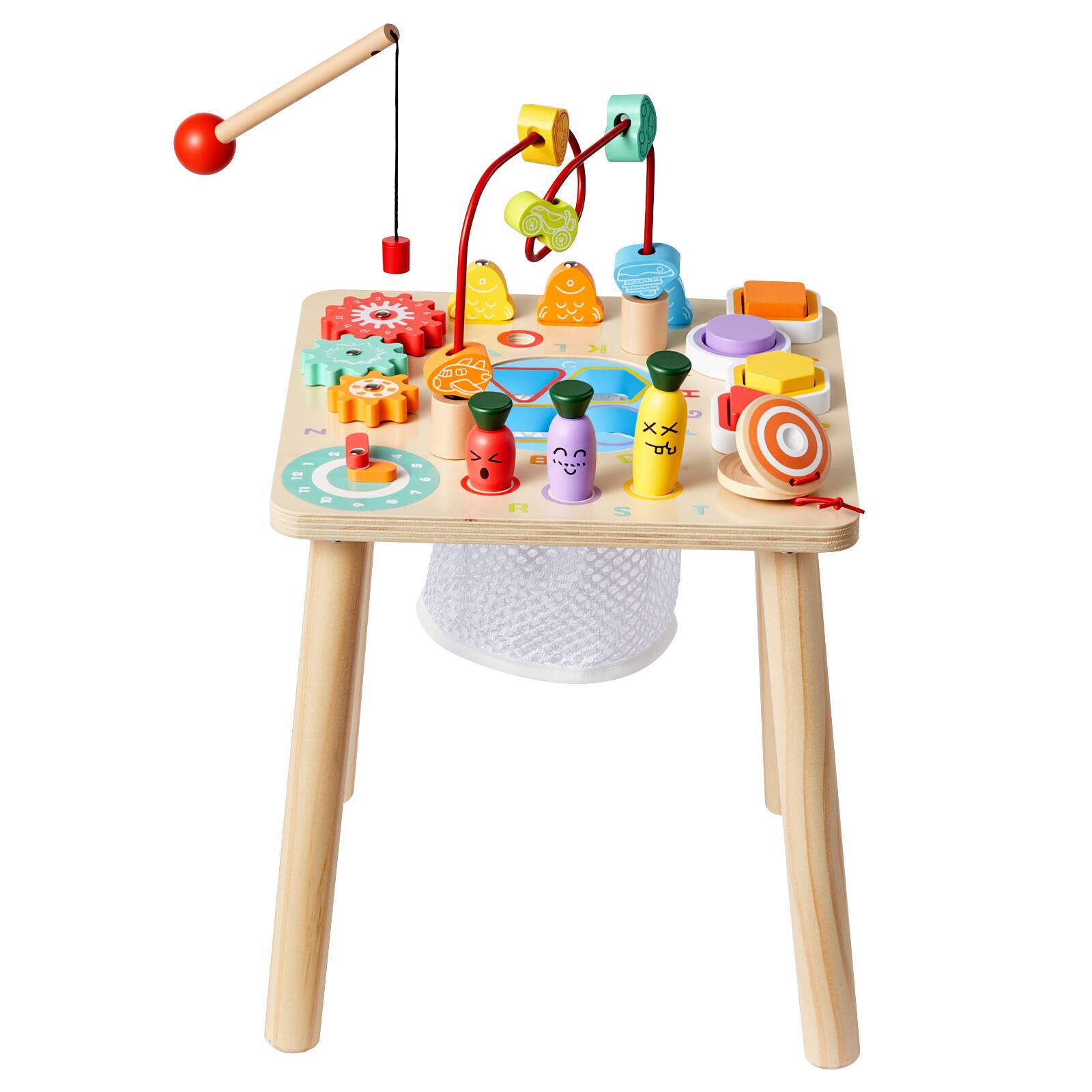 Alt View 5. VEVOR - Montessori Activity Table for Toddler 1-3 Years Old, 8 in 1 Wooden Learn Activity Desk - Natural wood color + colored accents.
