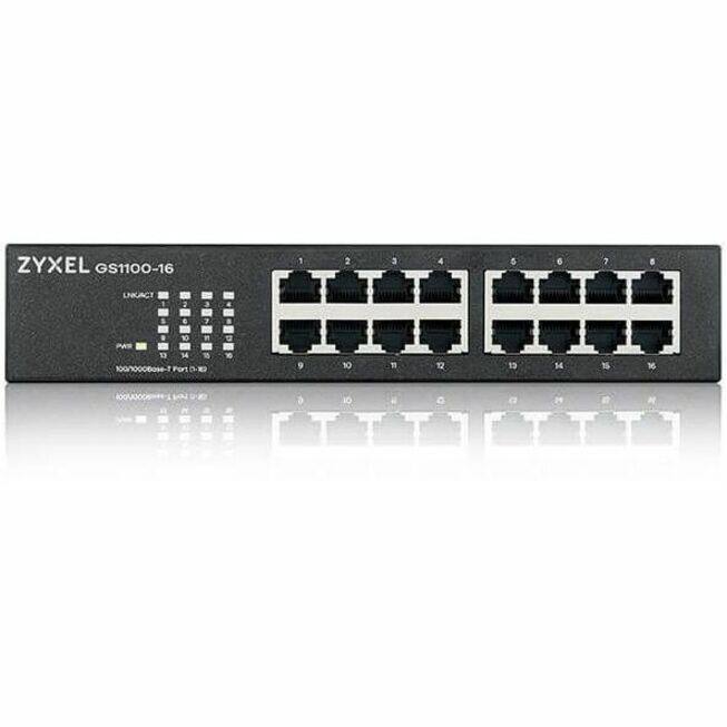 ZYXEL GS1100-16

1 2 3 4 5 6 7 8 9 10 11 12 13 14 15 16

LINK/ACT 1 2 3 4 5 6 7 8 9 10 11 12 13 14 15 16

POWER

1000Mbps-Gigabit-Fort 1-10

1000Mbps-Gigabit-Fort 11-16