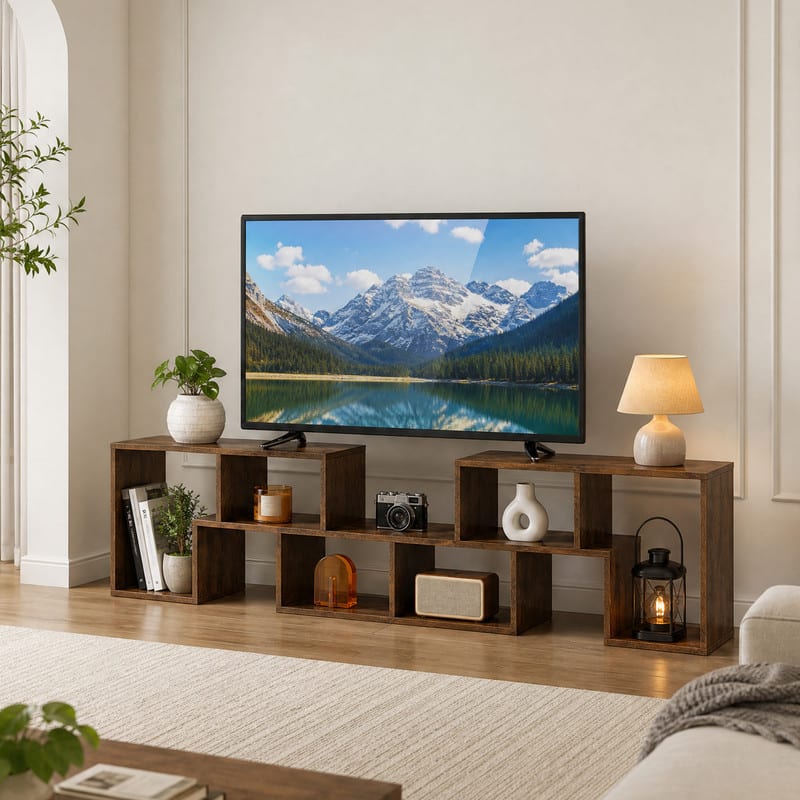 WELLFOR - 3 PCS Adjustable TV Stand Minimalist Entertainment Center for 43/ 55 /60/ 65 Inch TV Media Console Table - Brown