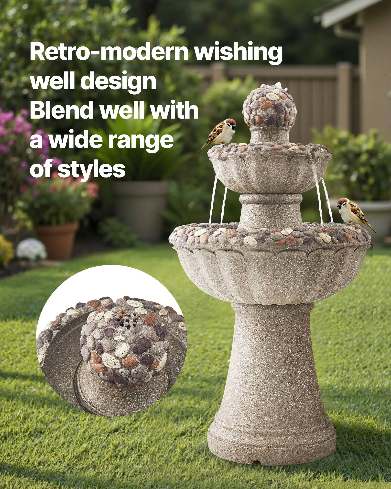 Retro-modern wishing well design  
Blend well with a wide range of styles