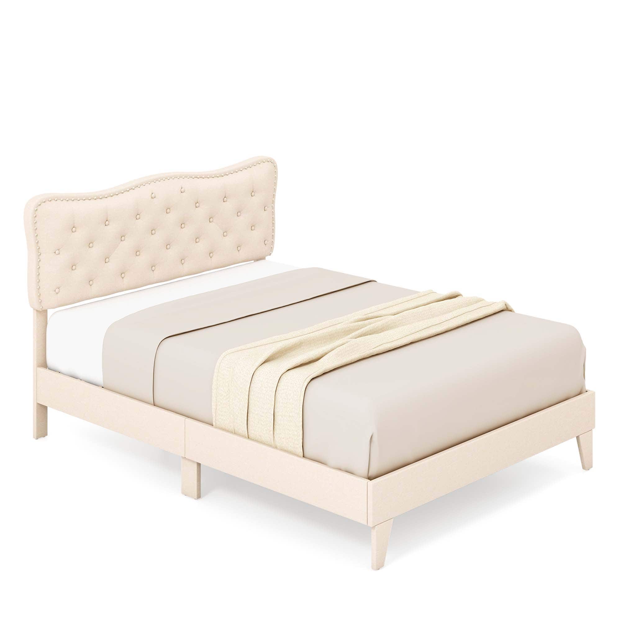 Costway - Queen Upholstered Platform Bed Frame Button-Tufted Headboard Mattress Foundation - Beige price history on PriceWatchPro
