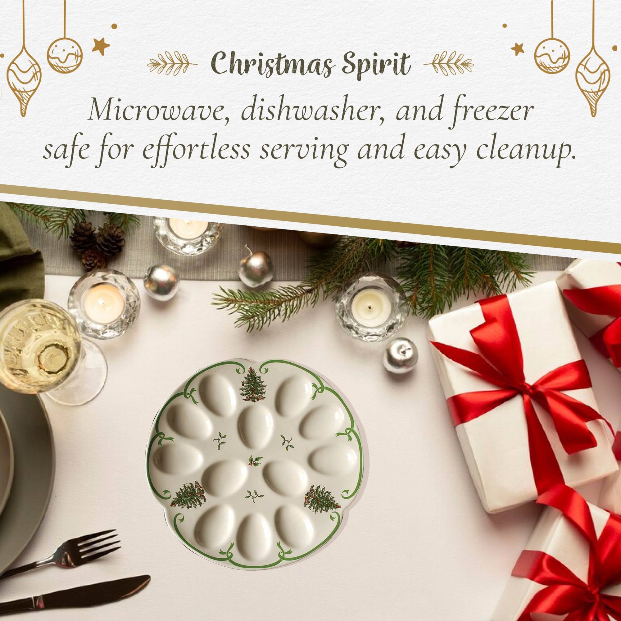 Christmas Spirit Microwave, dishwasher, and freezer safe for effortless serving and easy cleanup.