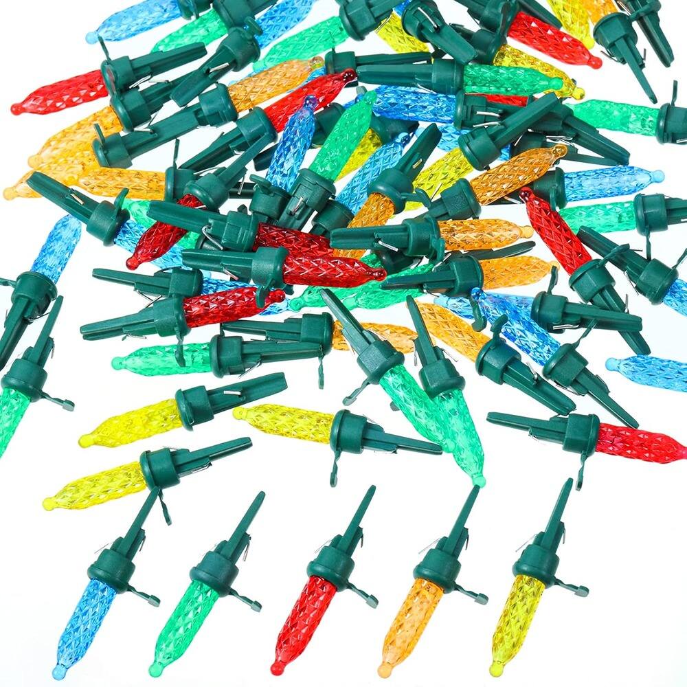 Back. MOSZAR LLC - 60-Pack Mini LED Christmas Replacement Bulbs, 3V Multicolor (Green Base).