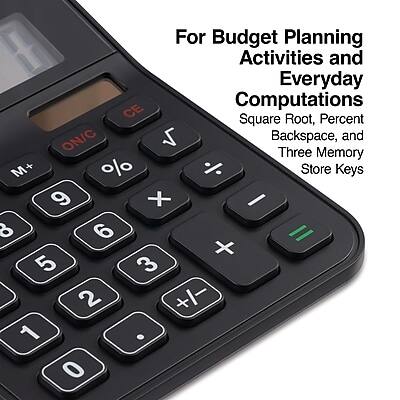 For Budget Planning Activities and Everyday Computations  
Square Root, Percent, Backspace, and Three Memory Store Keys  
CE  
ON/C  
M+  
%  
√  
÷  
9  
8  
7  
6  
5  
4  
3  
2  
1  
0  
+  
-  
×  
.  
±