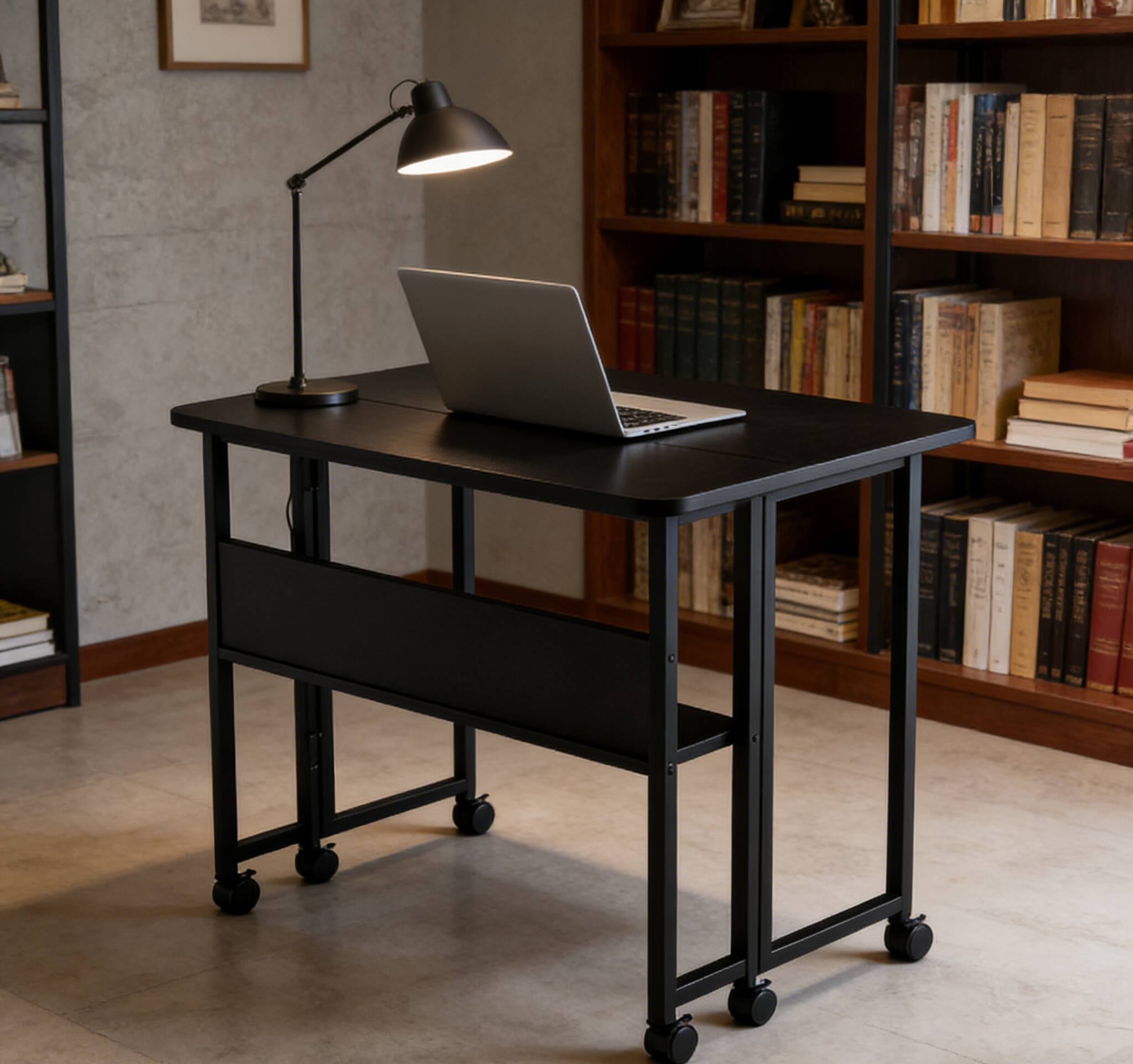 Alt View 1. PexFix - 31.5" Small Folding Desk, Space-Saving Computer Table with Wheels for Home Office & Bedroom - Black.