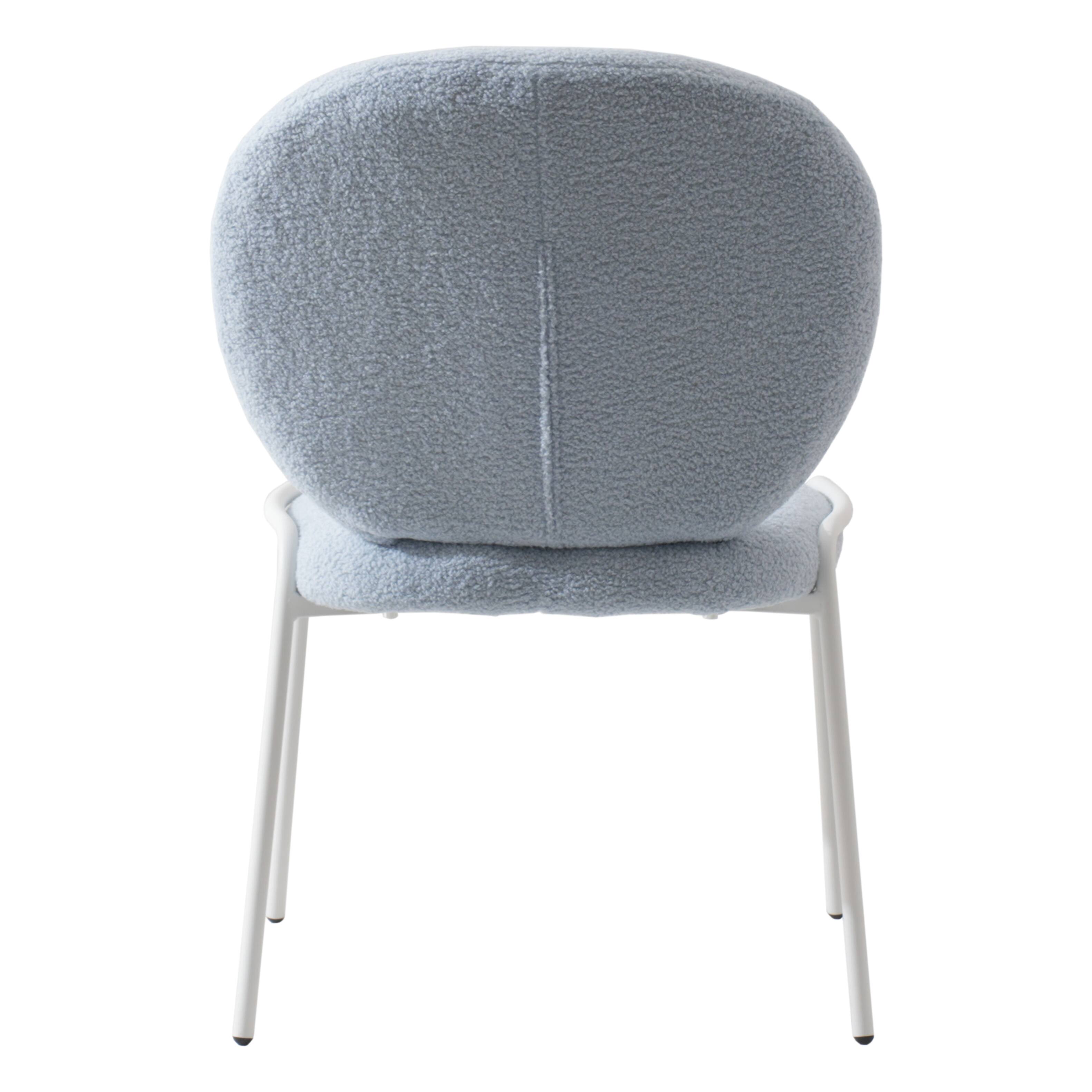 Alt View 3. LeisureMod - Celestial Luxury Boucle Dining Chair, Modern Curved Back Accent Side Chair - Textured Teddy Fabric - Blue.