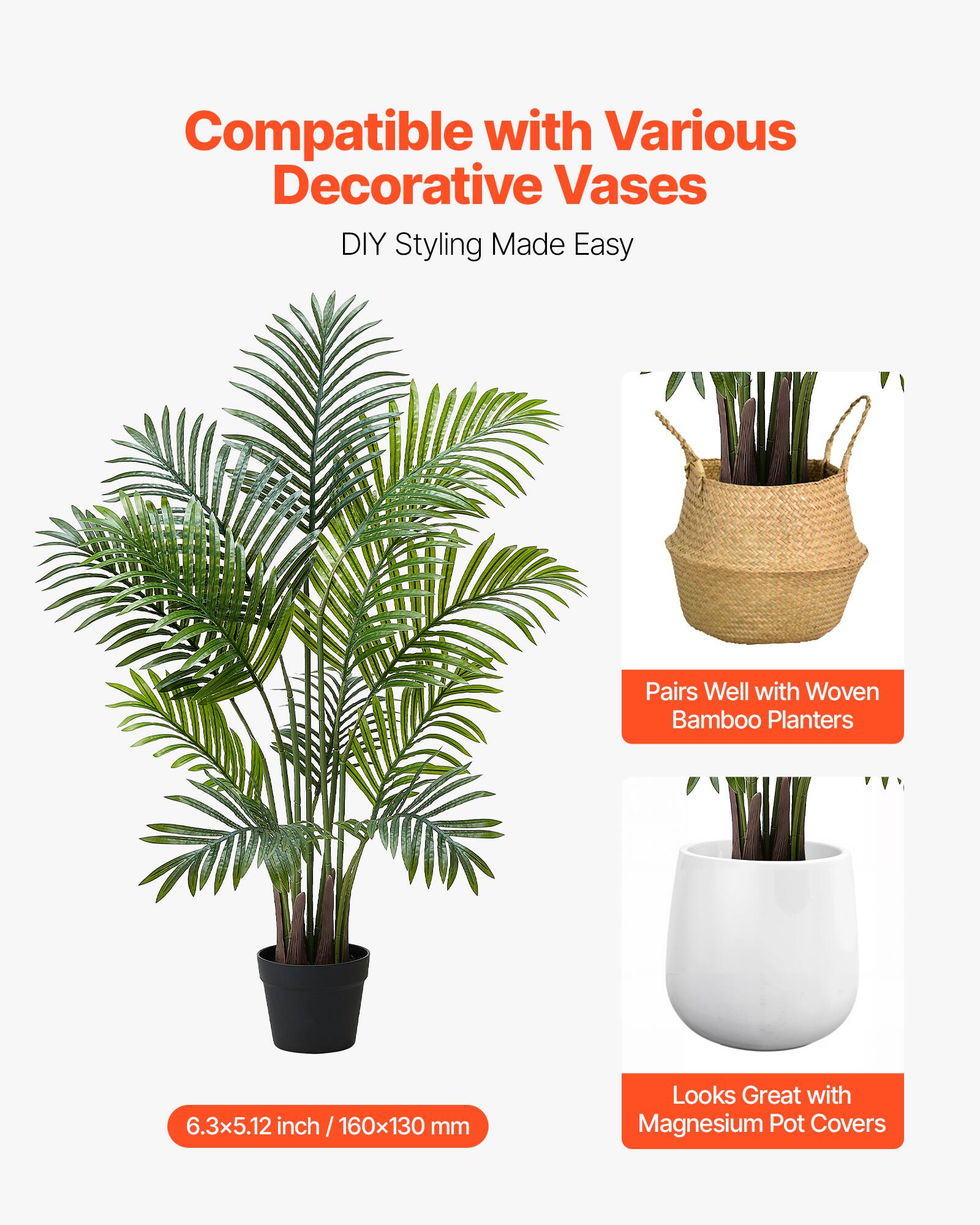 Compatible with Various Decorative Vases  
DIY Styling Made Easy  

Pairs Well with Woven Bamboo Planters  

6.3x5.12 inch / 160x130 mm  

Looks Great with Magnesium Pot Covers