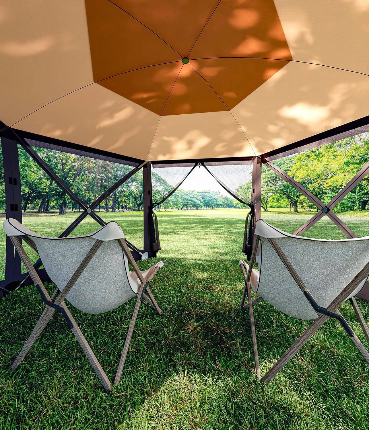 Back. Homhougo - Heavy Duty Hexagon Pop Up Outdoor Gazebo 12x12 FT, 6 Removable Side Curtains – Weatherproof 210d Oxford - Gray.