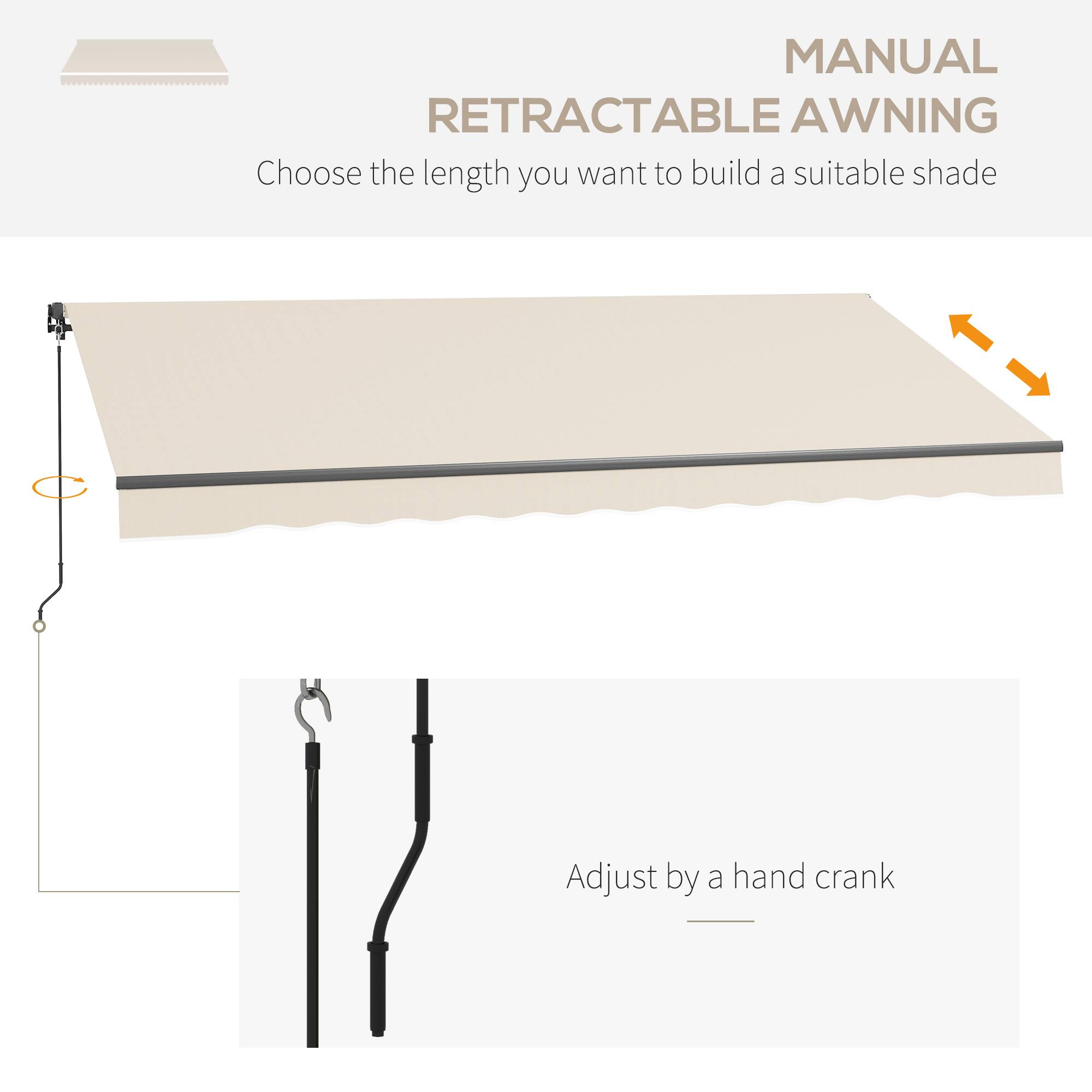 MANUAL RETRACTABLE AWNING

Choose the length you want to build a suitable shade

Adjust by a hand crank