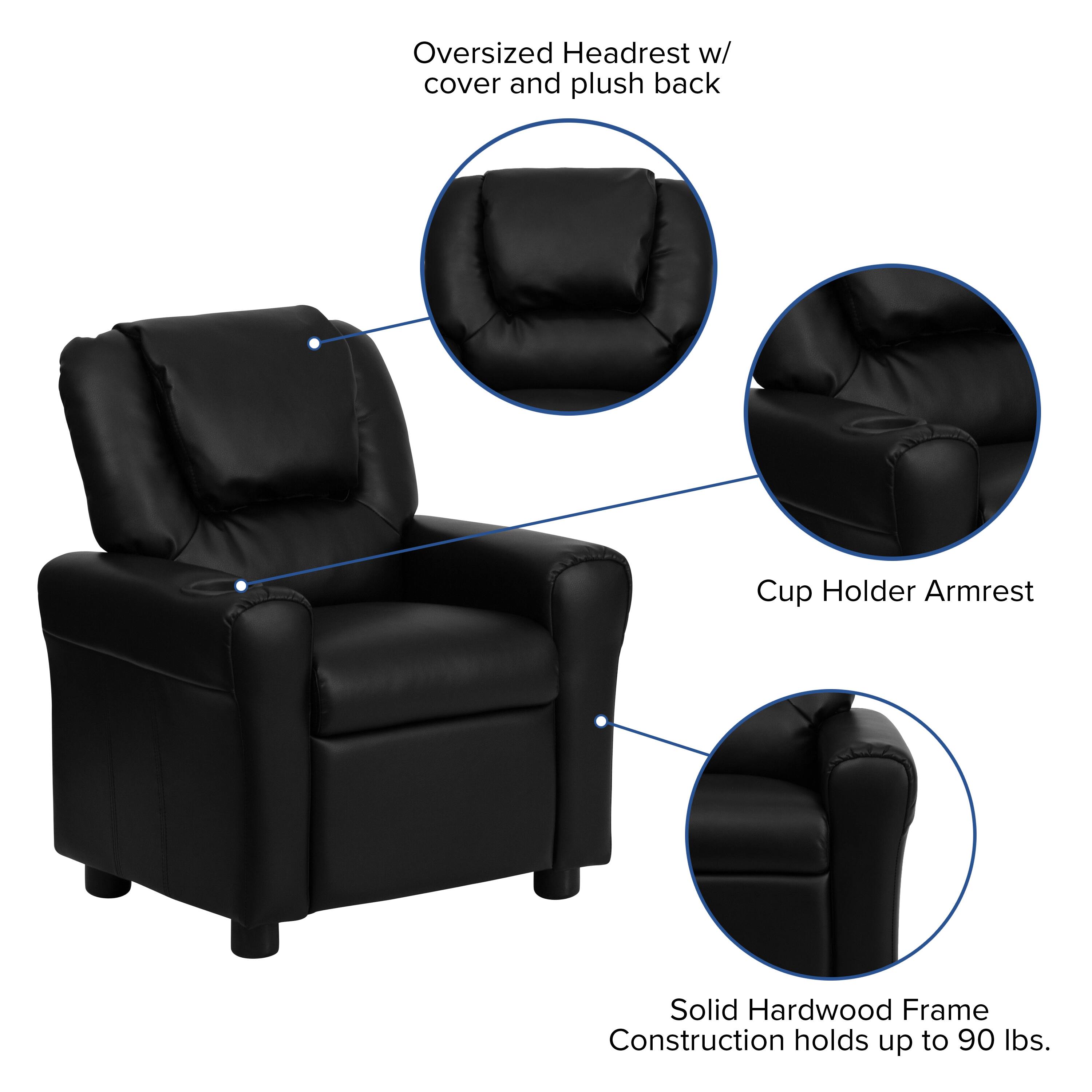 Alt View 13. Alamont Home - Contemporary Kids Recliner with Cup Holder and Headrest - Black LeatherSoft.
