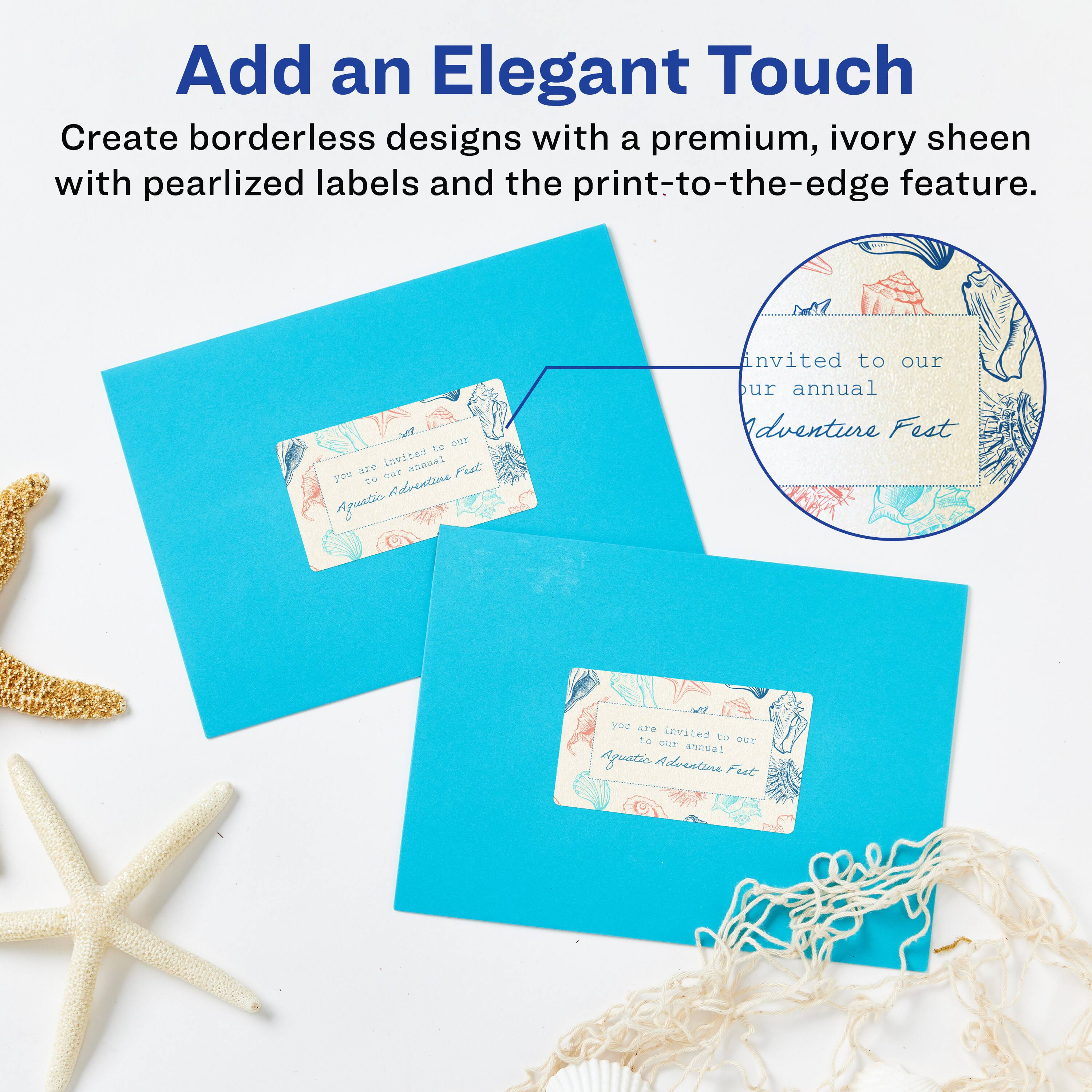 Add an Elegant Touch  
Create borderless designs with a premium, ivory sheen with pearlized labels and the print-to-the-edge feature.  

you are invited to our annual Aquatic Adventure Fest