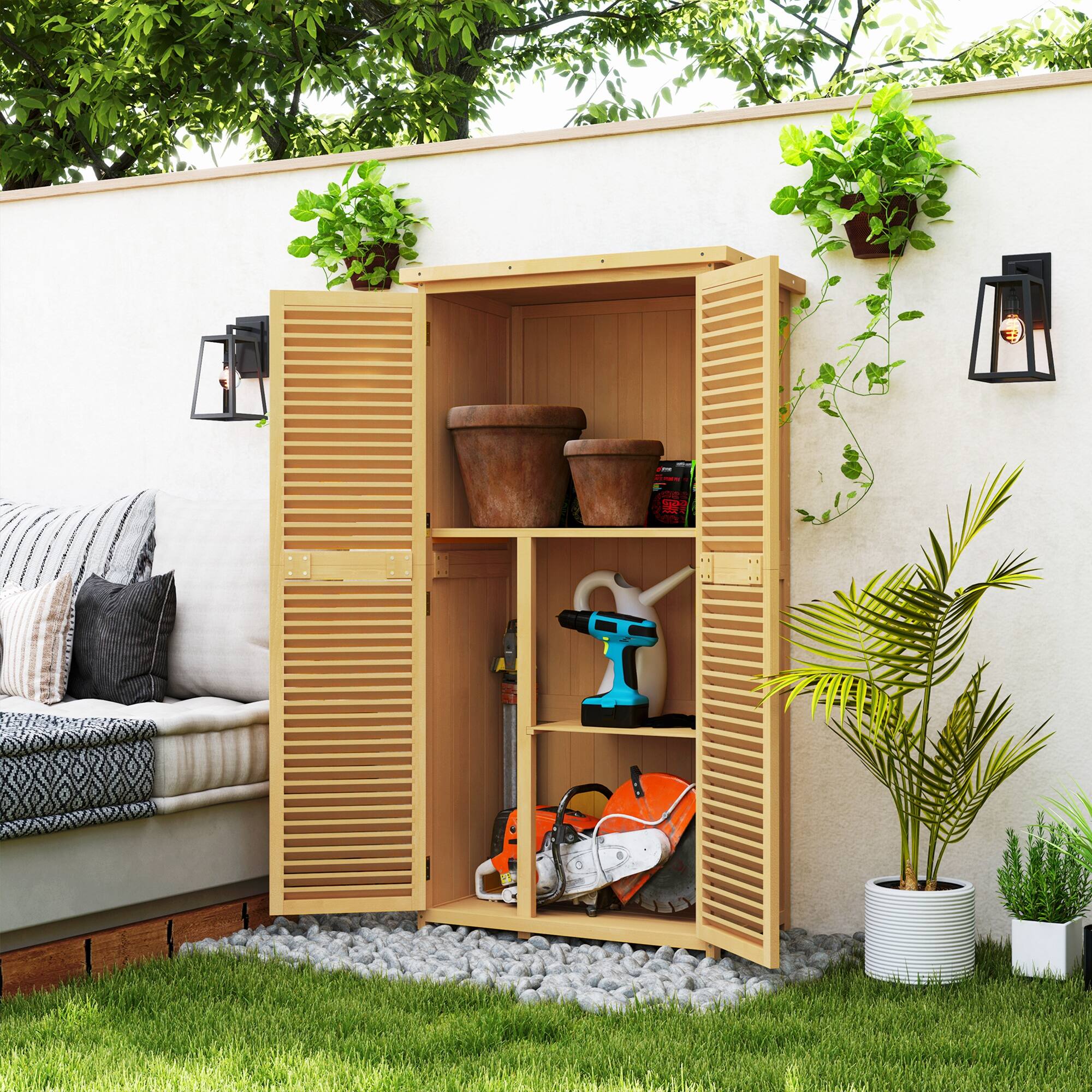 Alt View 1. Outsunny - 5' x 3' Wooden Outdoor Storage Cabinet, Garden Sheds & Outdoor Storage with Asphalt Roof & 2 Large Wood Doors with Lock - Yellow.
