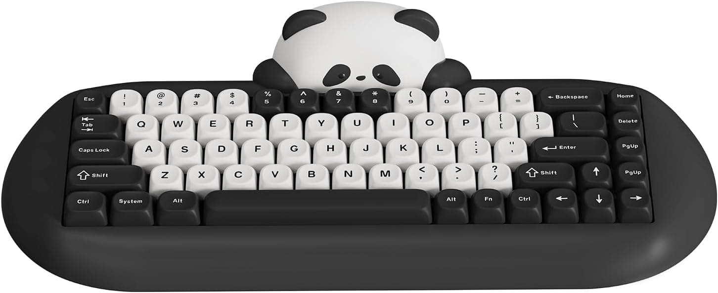 Wikistore - C68 Panda Wireless Mechanical Gaming Keyboard,Cute Keyboard with PBT Keycaps, RGB Backlit,Hot Swappable Creamy Keyboard - Black