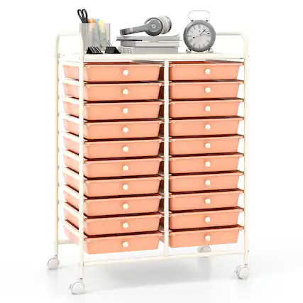 Front. Gymax - Gymax 20 Drawers Rolling Storage Cart Art Craft Organizer on Wheels Multipurpose Orange - Orange.