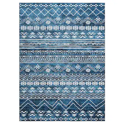 Front. Acekool - Large Moroccan Area Rug - Blue.