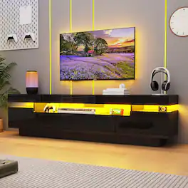 Espafurni - 70" TV Stand for 75 - 80" TVs - Modern LED Storage Drawer, APP - RGB Light - Black